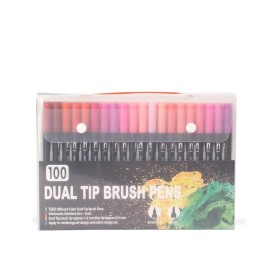 Kit Canetinhas Ponta Dupla Com 100 Cores Personalizado