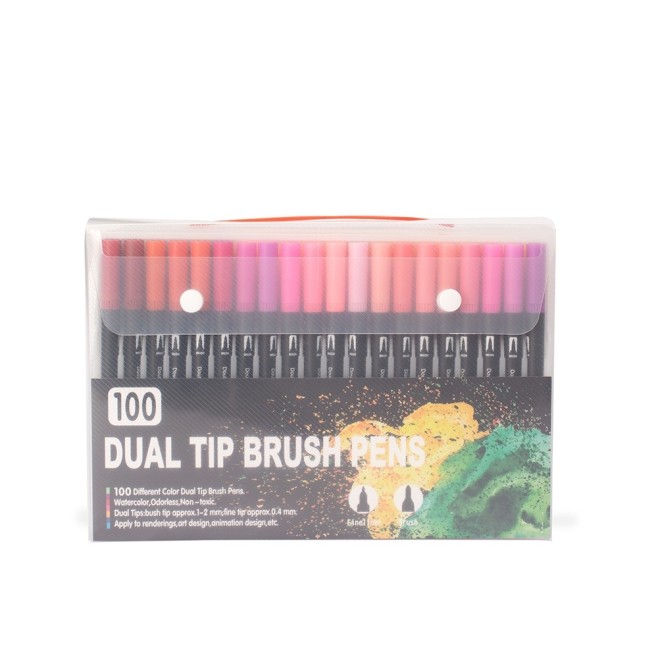 Kit Canetinhas Ponta Dupla Com 100 Cores Personalizado