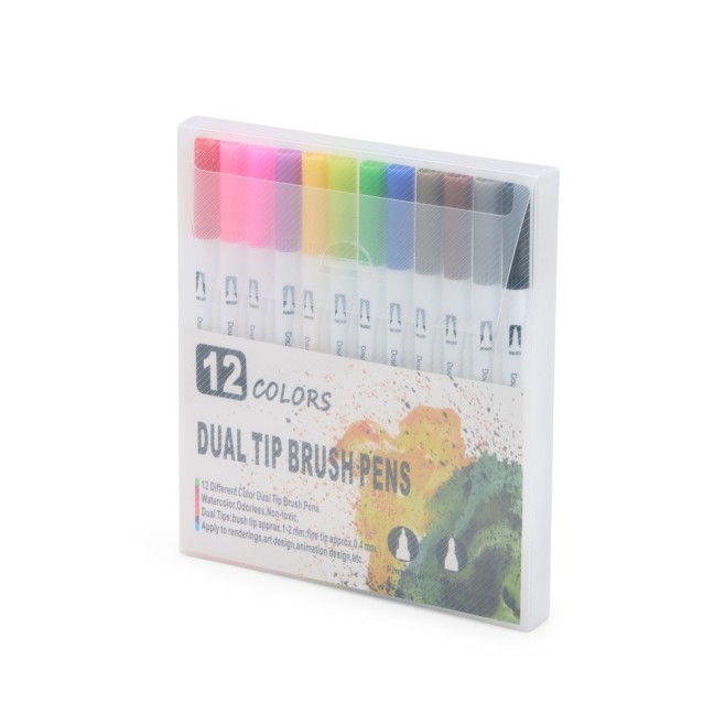 Kit Canetinhas Ponta Dupla Com 12 Cores Promocional