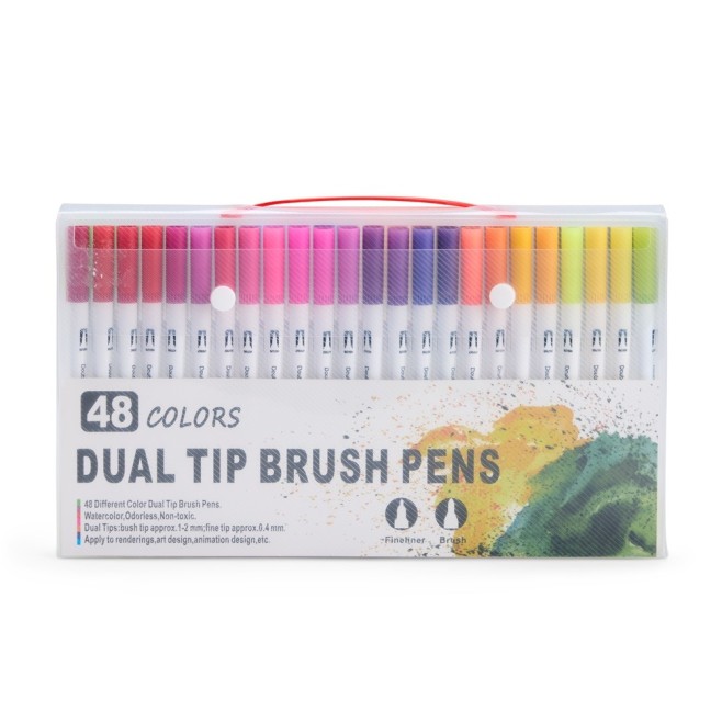 Kit Canetinhas Ponta Dupla Com 48 Cores Promocional