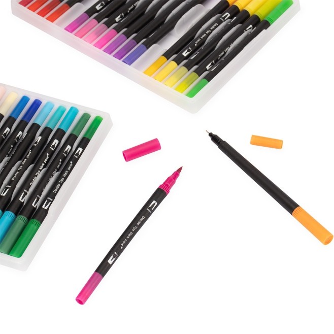 Kit Canetinhas Ponta Dupla Com 60 Cores Personalizado