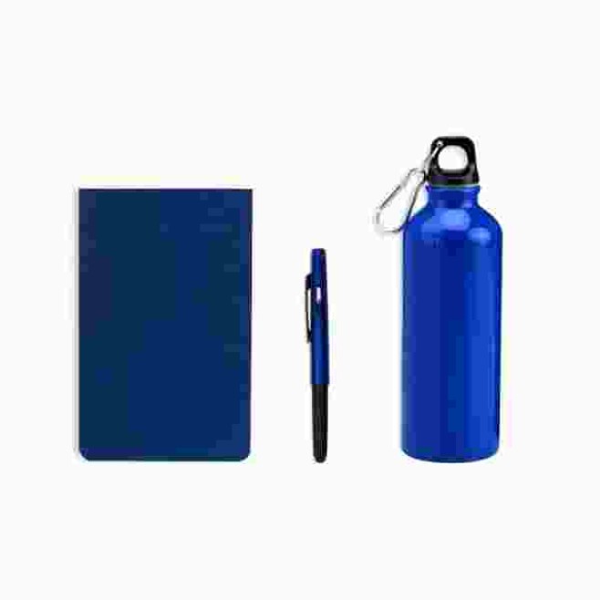 Kit Com Squeeze, Caneta E Bloco Para Anotações - Azul - 3 Pçs Personalizado