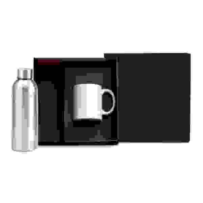 Kit Garrafa E Caneca - Prata/Branco 2 Pçs Personalizado 